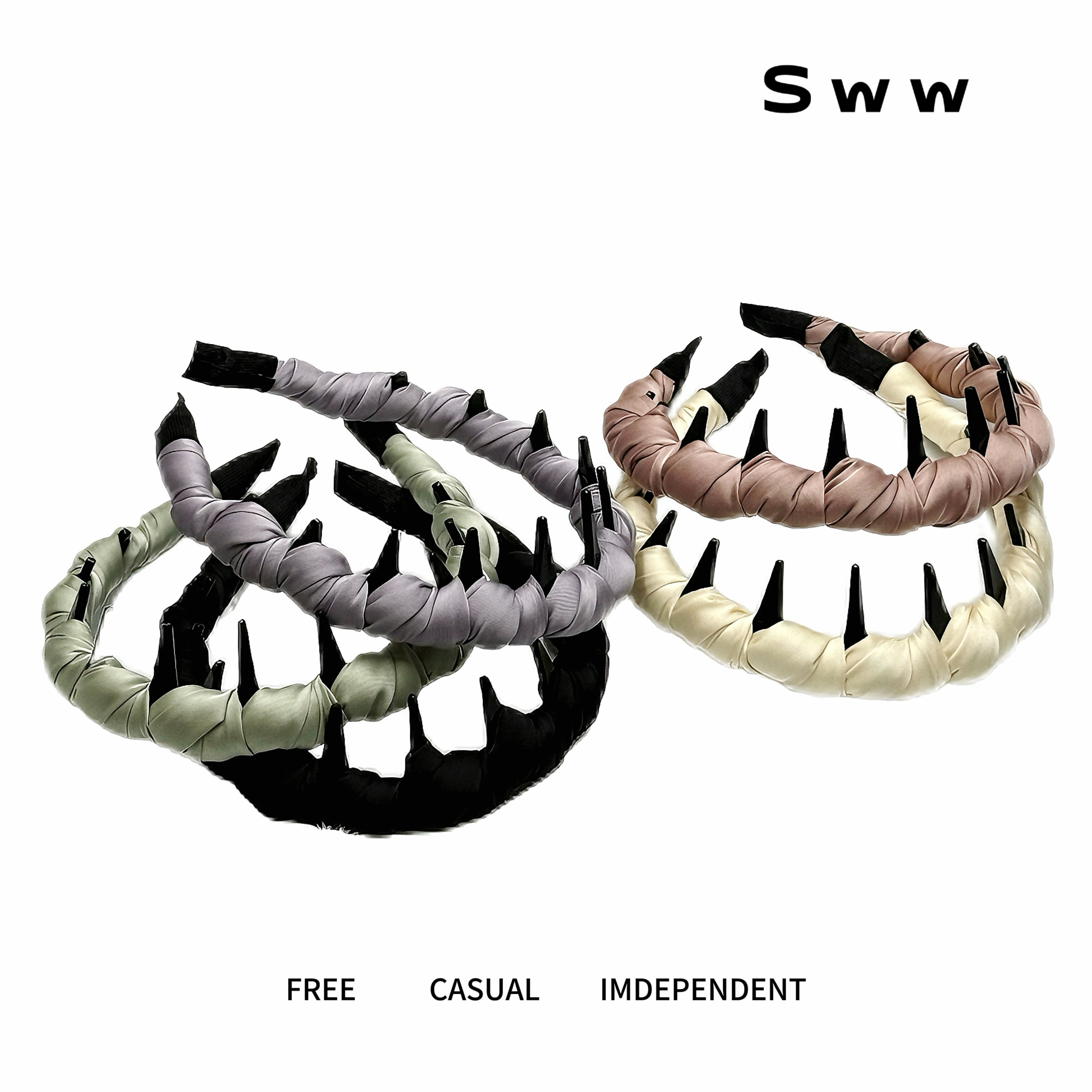 SWW/正反两戴 缎面加厚填充海绵齿梳发箍高颅顶发箍