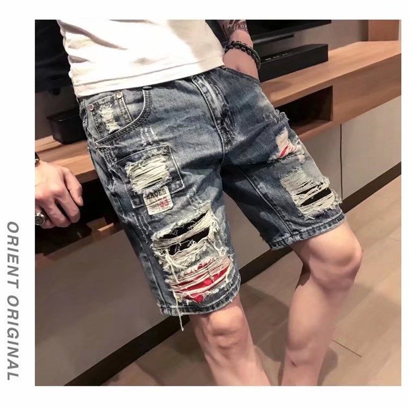 夏季薄款乞丐牛仔短裤男破洞五分裤修身直筒5分裤中裤青年半截裤,男装,牛仔裤,淘宝优惠券,粉丝福利购,淘宝优惠卷