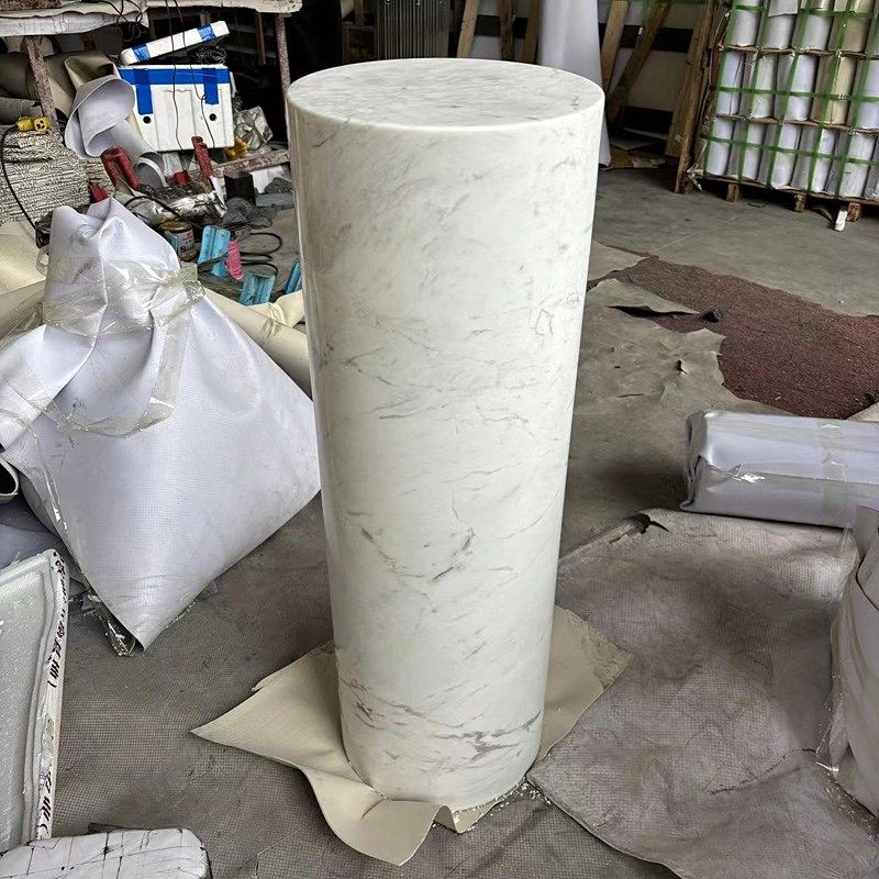 天然大理石圆柱底座别墅玄关摆件台圆形石材柱子增高台雕塑台定制