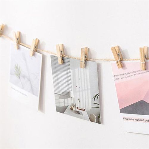 100个装DIY实木质夹子幼儿园夹照片画画有麻绳大小号彩色夹子套装