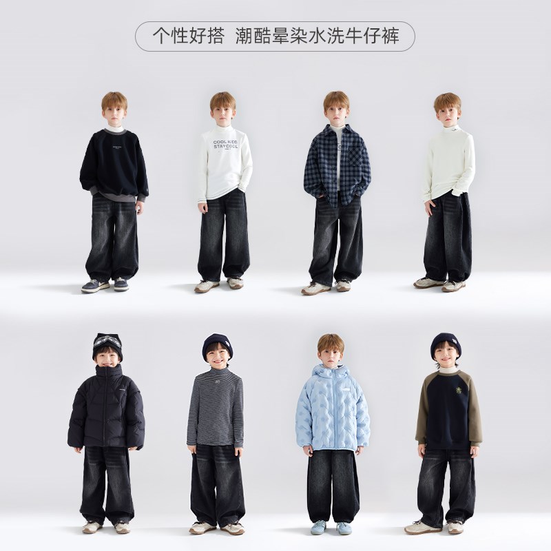 儿童冬季加绒牛仔裤女童男童裤子一体绒加厚保暖直筒裤休闲裤宽松