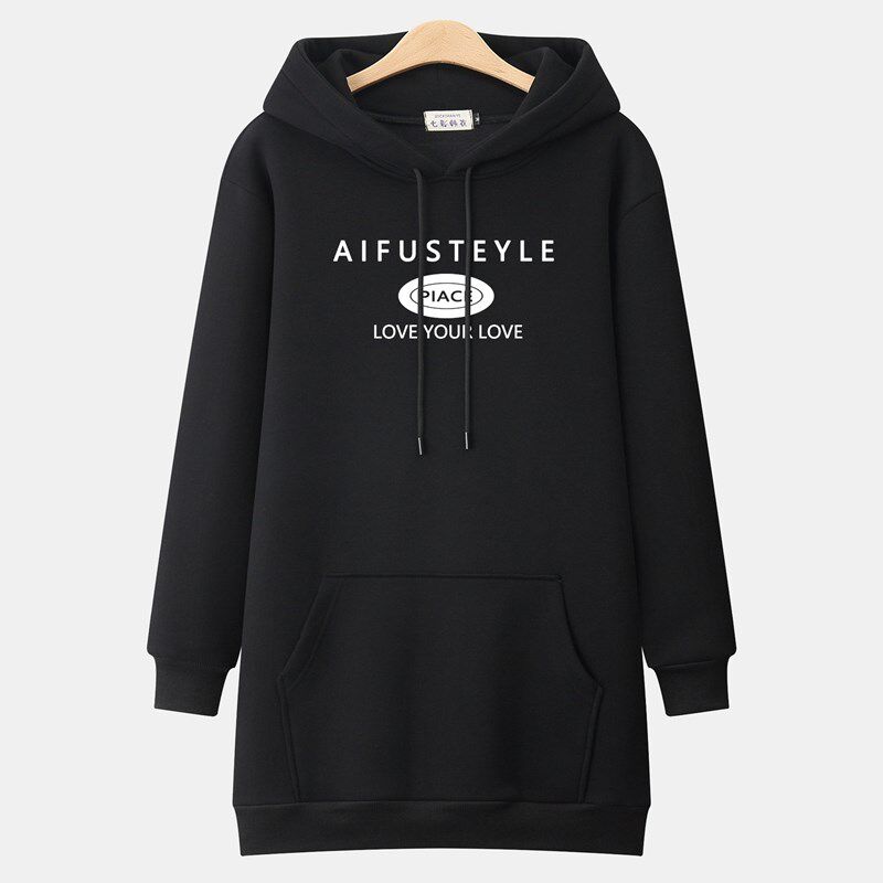 秋冬美式遮臀连帽加厚加绒中长款卫衣女2024大码上衣显瘦外套薄款