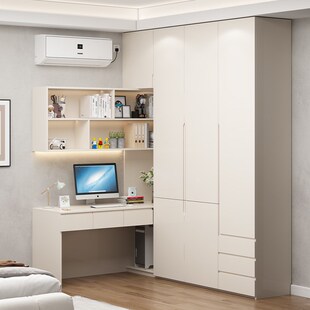衣柜带书桌一体组合转角柜衣橱卧室电脑桌子家用角落写字台可定制