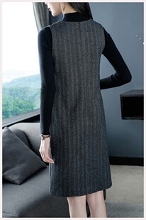 时尚简约套装背心裙2021秋冬新款背带裙无袖马甲裙毛呢打底连衣裙