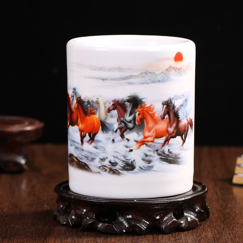 景德镇陶瓷器笔筒桌面摆件教师节礼物办公室用品文房四宝书房装饰