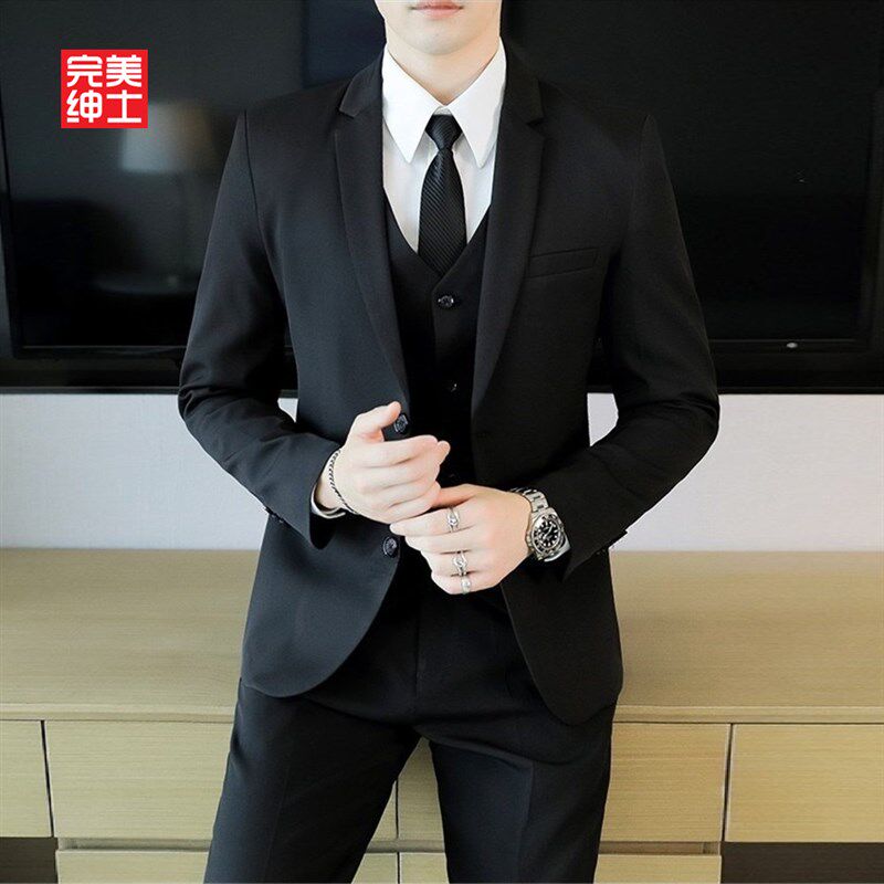 男士西服套装商务男士三件套职业正装小西装修身伴郎新郎结婚礼服