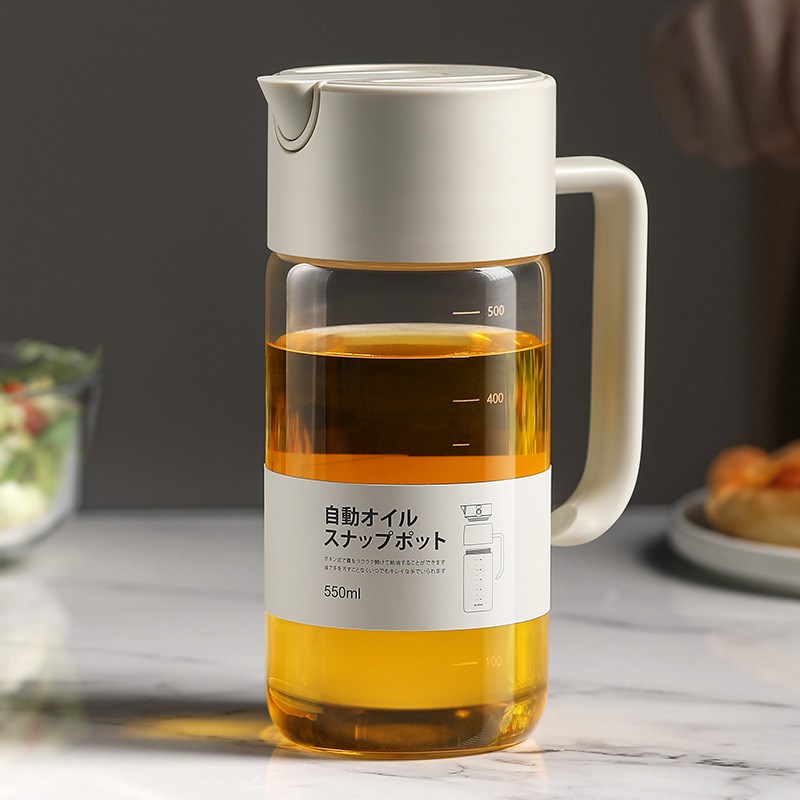 不挂油玻璃油壶自动开合防漏大容量酱油醋调料瓶家用厨房密封油瓶