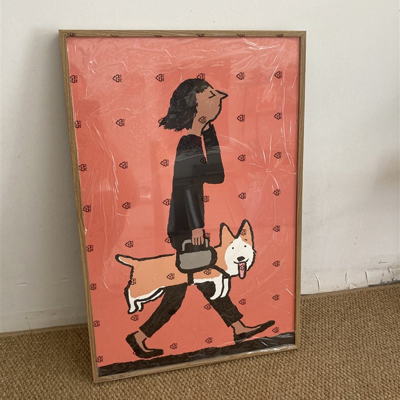 猫咪与狗小众卡通波普风插画海报装饰画客厅卧室床头挂画定制画芯