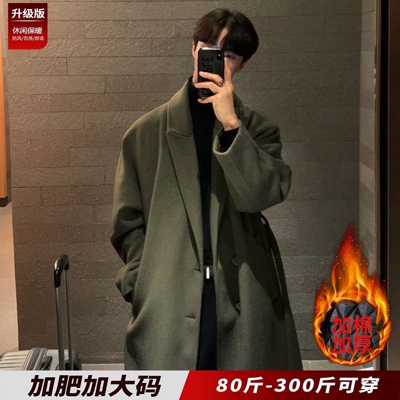 毛呢大衣男2024秋冬季新款中长款过膝呢子加厚大衣外套加肥加大码