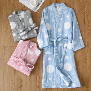 纯棉纱布浴袍女秋冬加厚长款日式和服浴衣男可穿浴巾吸水儿童睡袍