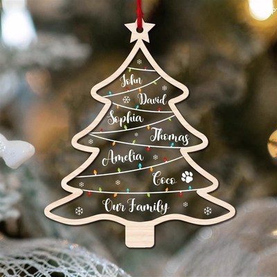 木质圣诞装饰品家庭成员名称定制圣诞树宠物挂件吊饰