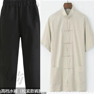 葉問詠春拳李小龍跆拳道服裝 功夫馬褂中國風(fēng)練功服 男短袖 亞麻唐裝