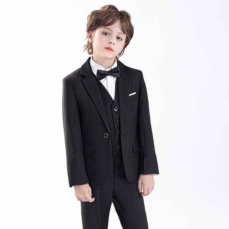 高档黑色儿童西装套装花童男童主持人演讲表演礼服钢琴演出西服夏