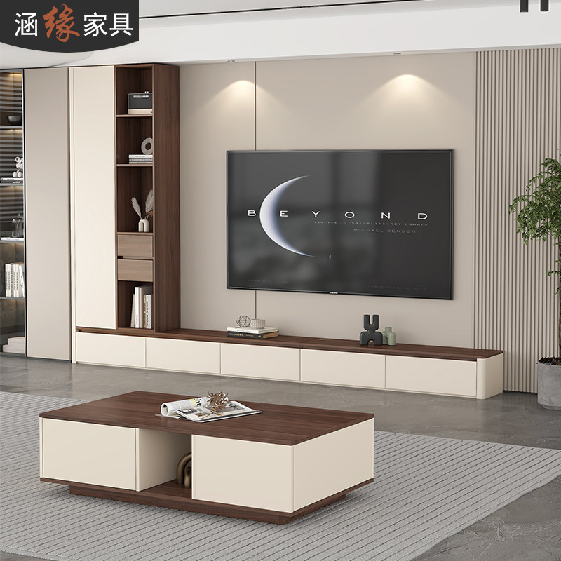 简约落地电视柜茶几组合家用客厅背景墙储物展示柜地台柜7D105