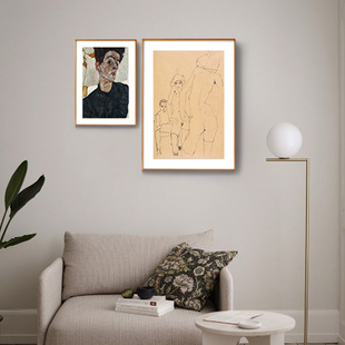 装饰画席勒素描抽象艺术挂画艺术微喷视觉体验客厅饭厅背景墙壁画