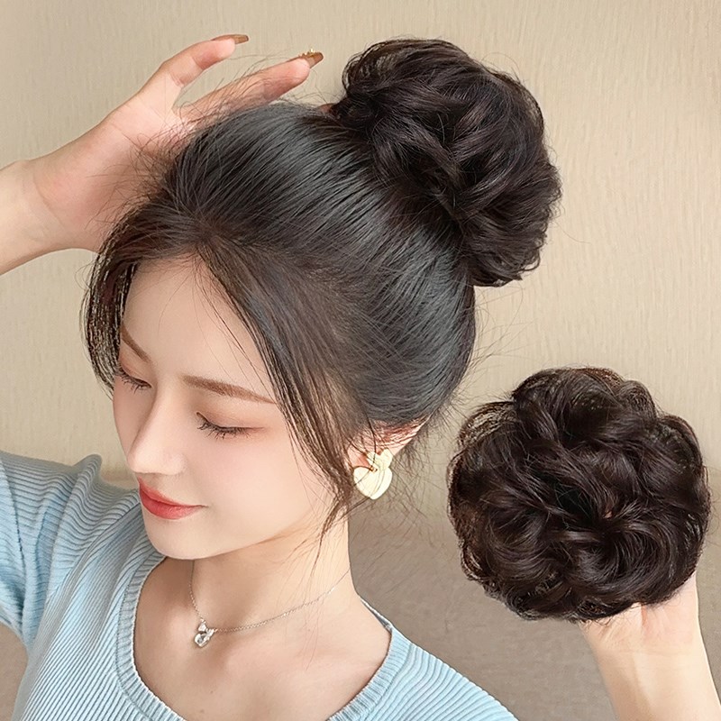 自然蓬松汉服假发包古风丸子头假发真发发圈女懒人盘发神器浅棕色图片