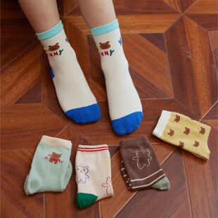 五双装小黑托昵袜子秋冬男女儿童中筒袜小黑托尼儿童袜子纯棉1-15