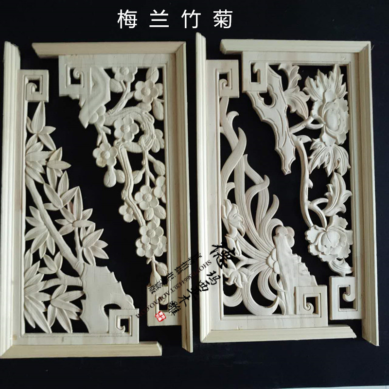东阳木雕实木花格角花背景墙吊顶门楣垭口装饰中式仿古枪角梁托