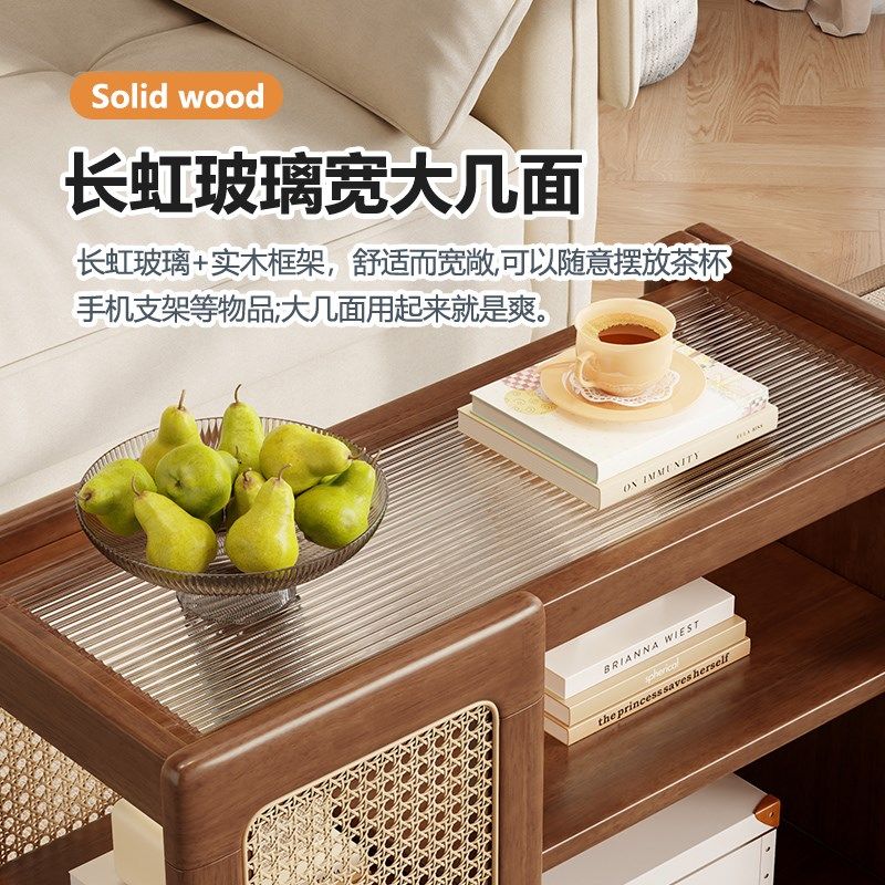 沙发边柜中古风沙发边几实木客厅家用可移动茶几推车卧室床头边桌