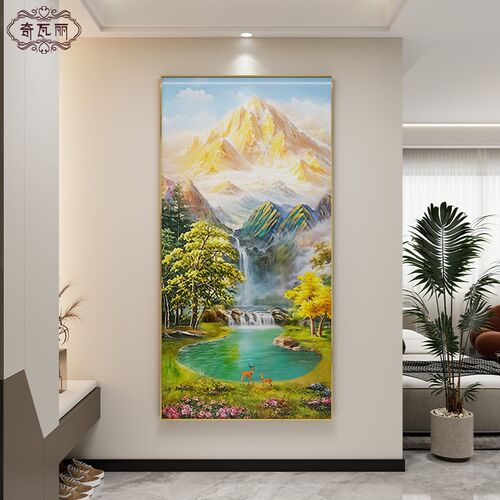 聚宝盆玄关装饰画入户正对门山水画走廊过道挂画2025年新款高级感