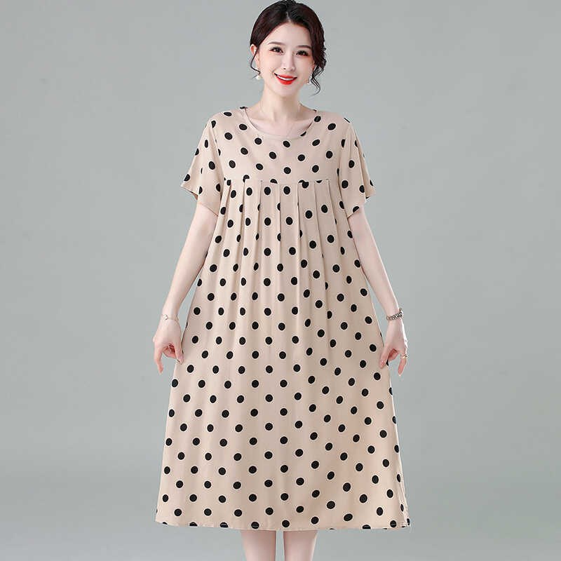 夏季中老年连衣裙大码女装遮肚子妈妈装中长款宽松棉绸裙子奶奶装