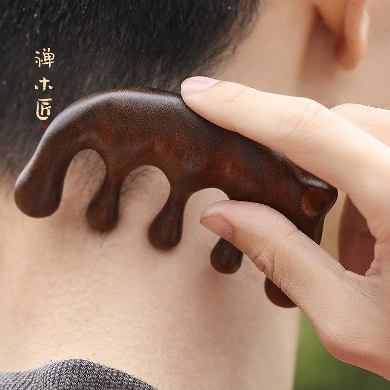 禅木匠【美人娇】按摩梳天然绿檀木古风五爪经络头疗头皮宽齿梳子