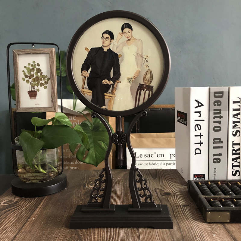 包邮  影楼中国风双面宫扇子屏风相框古装相架 镂空古典照片复古