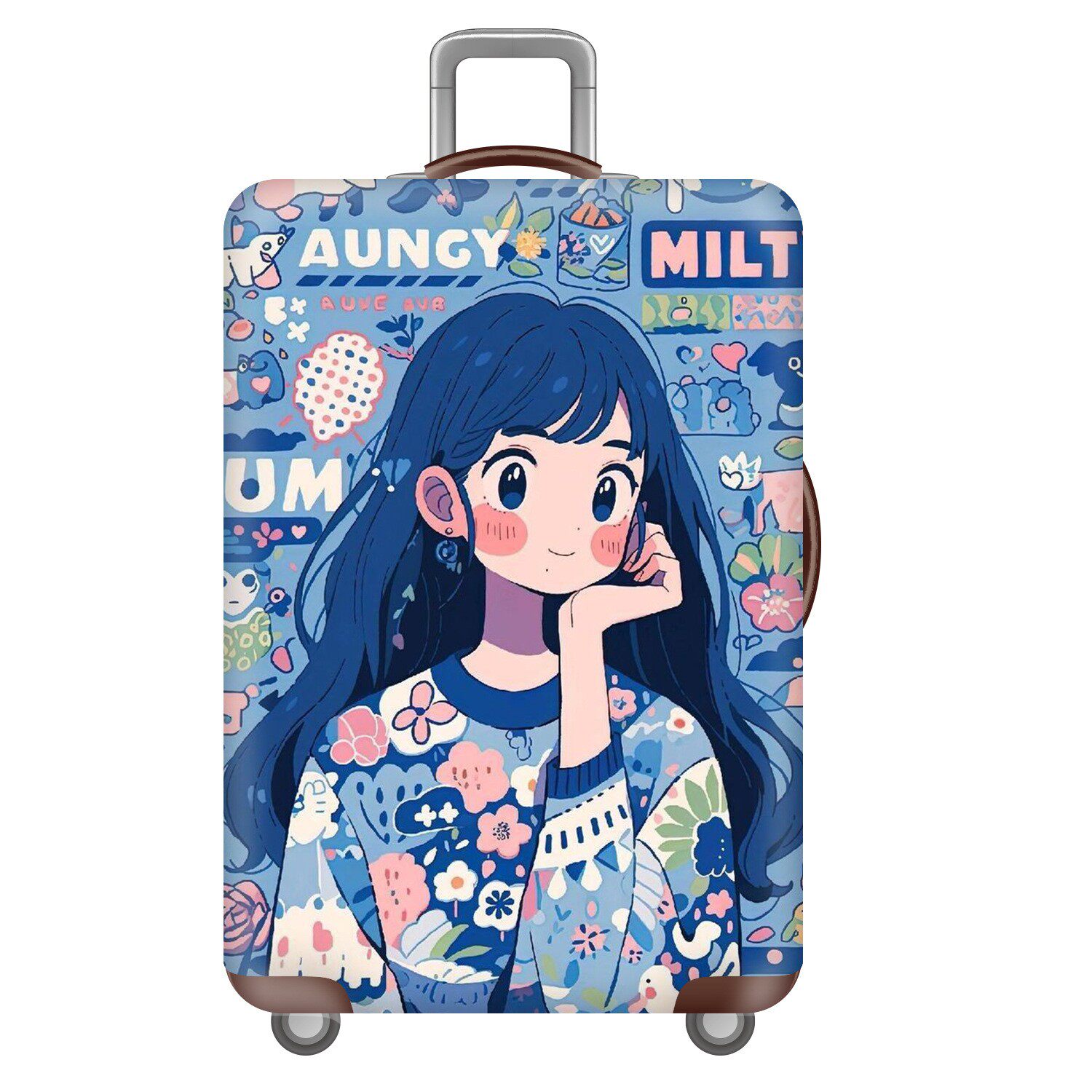 蓝色书迷弹力箱套拉杆箱旅行旅游登机行李皮箱保护罩防尘袋子耐磨