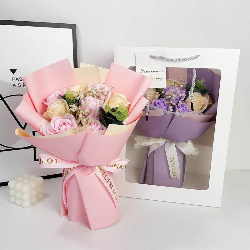 直销新款玫瑰花香皂花束成品情人节七夕送女生礼物节日礼品肥皂花