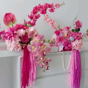 直销新款浪漫婚礼布置花艺客厅卧室床头喜字仿真花婚房用品花束装