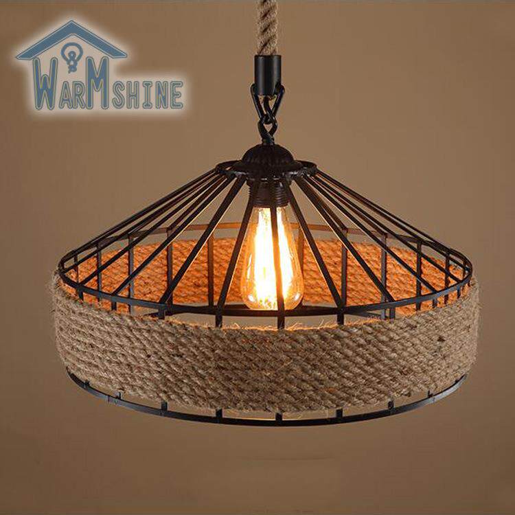 直销新款美式乡村吊灯艺术创意餐厅灯具个性酒吧庭院田园麻绳铁艺