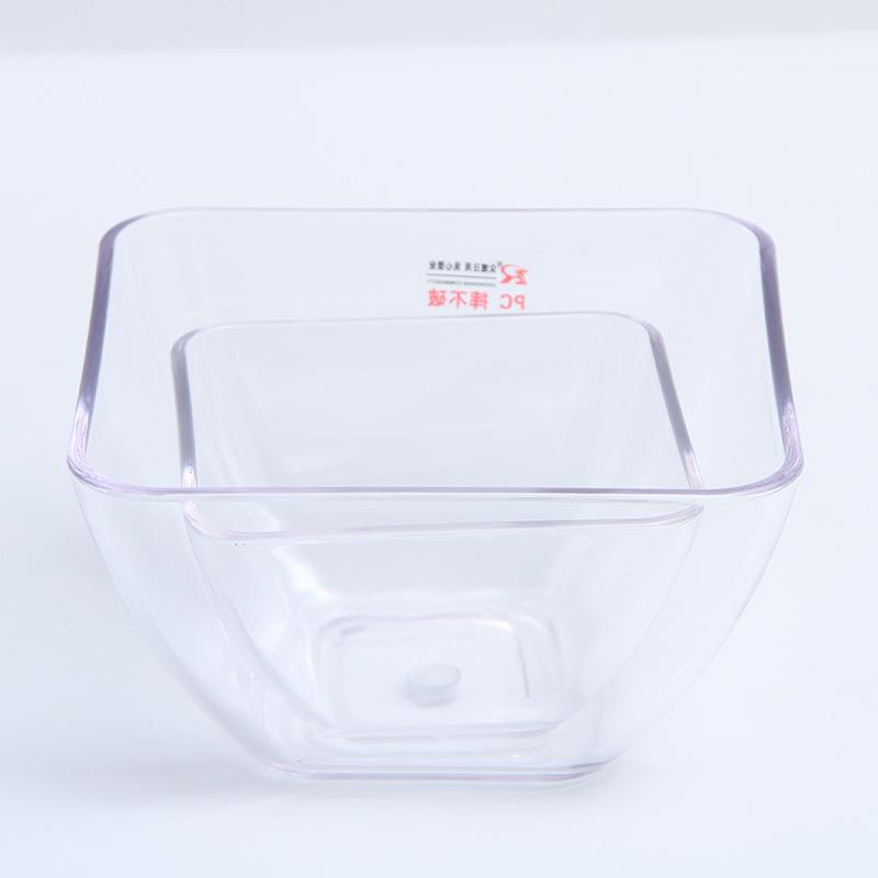 直销新款西式pc亚克力方形沙拉碗透明耐摔四边碗酒店家用蔬菜碗