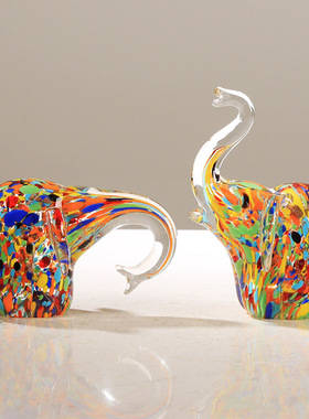 现代极简小象抽象彩色琉璃摆件客厅玄关酒店办公室轻奢高档装饰品