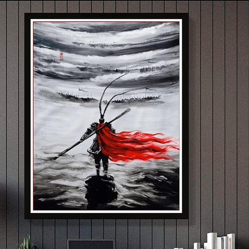 大话西游齐天大圣壁画水墨画至尊宝复古宿舍入户玄关客厅装饰画