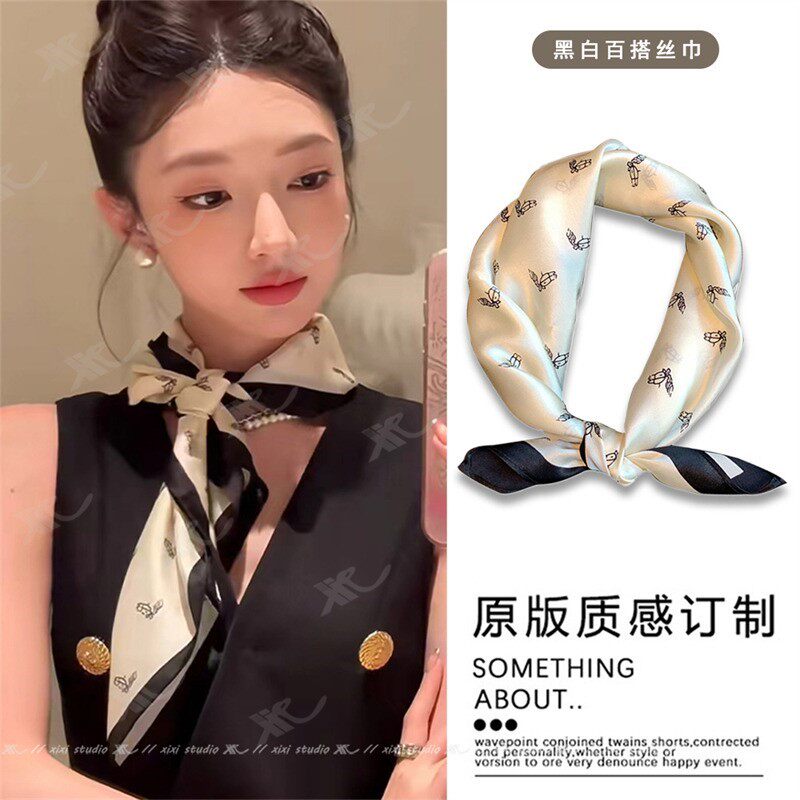 法式缎面围巾气质小方巾空姐职业衬衫围脖夏季高级感系脖丝巾女