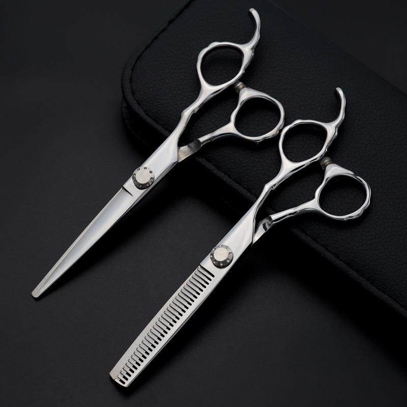 直销新款时尚银色花柄美发剪刀个性手柄平剪牙剪不锈钢现货碎发裁