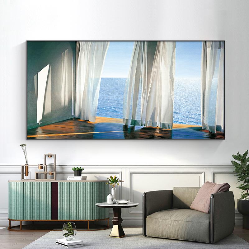 直销新款海景客厅装饰画现代简约空间沙发背景墙挂画窗户复古轻奢