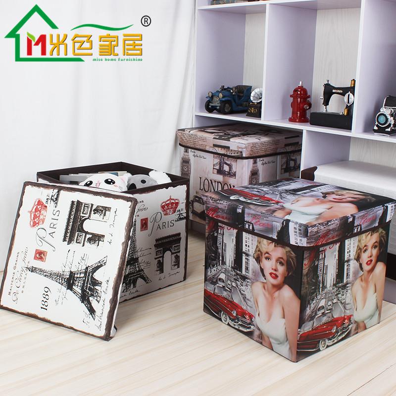 直销新款创意家具复古储物凳欧美多功能换鞋凳布艺折叠收纳盒家具