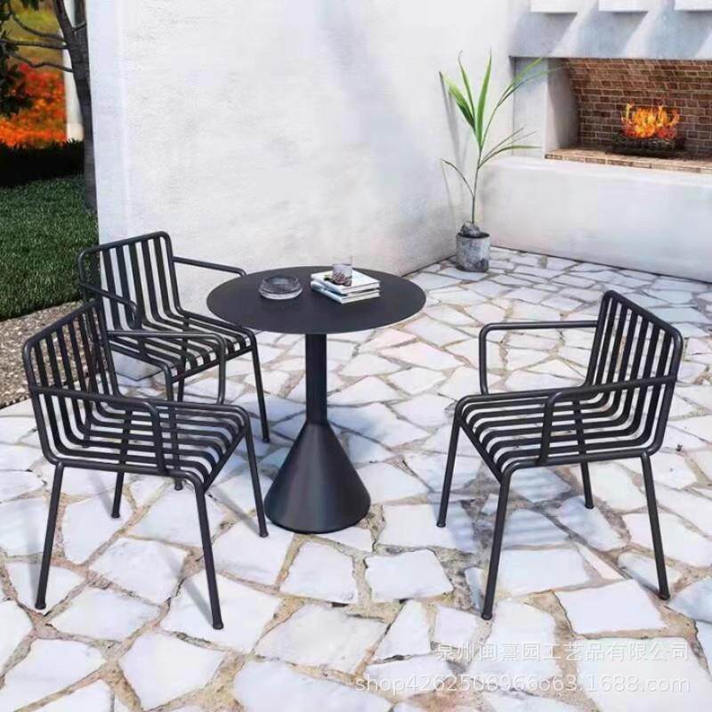 新款直销北欧户外成套桌椅复古酒吧烧烤店外摆露天防水铁艺室外桌