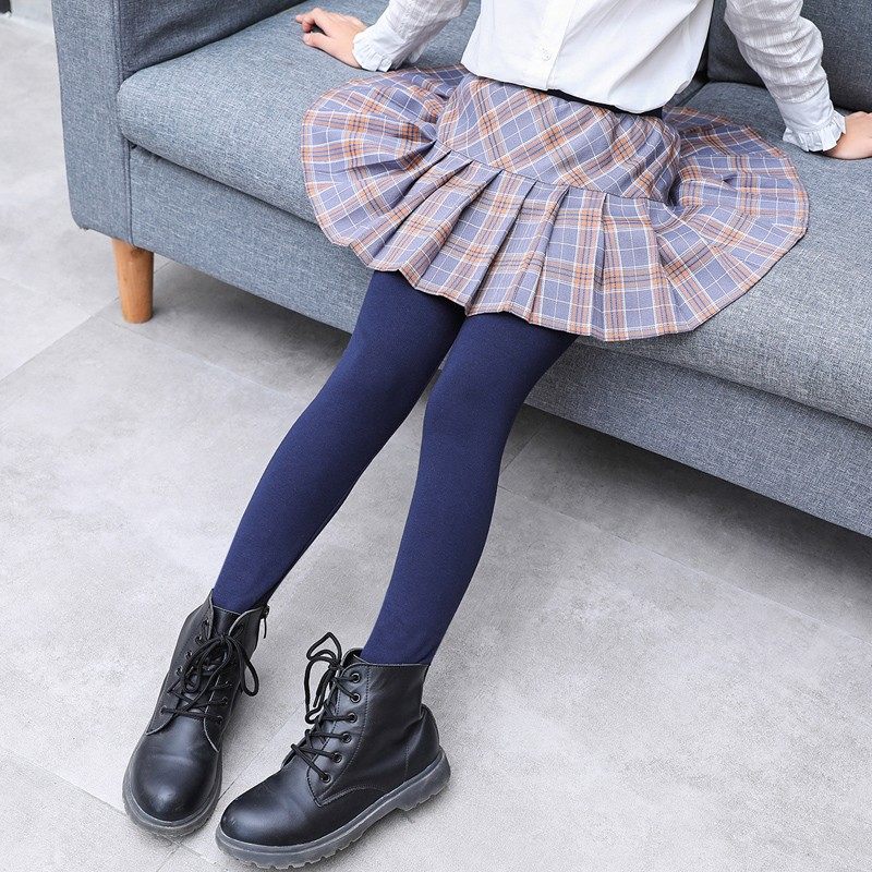 女童纯棉打底裤2021秋冬款中大儿童外穿修身长裤子假两件格子裙裤