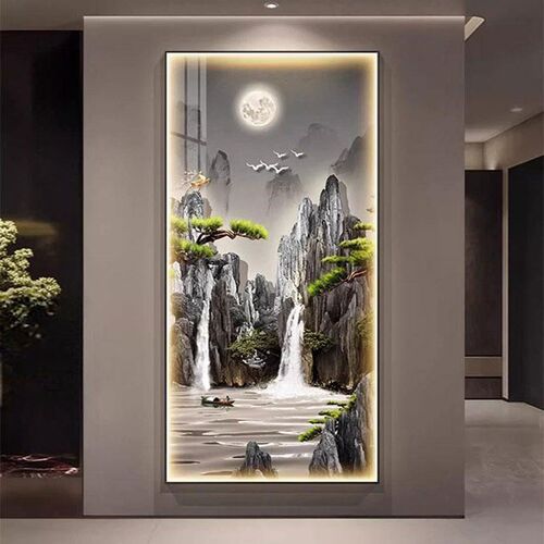 LED灯进门入户挂画轻奢高级过道玄关装饰画靠山流水生财走廊壁灯