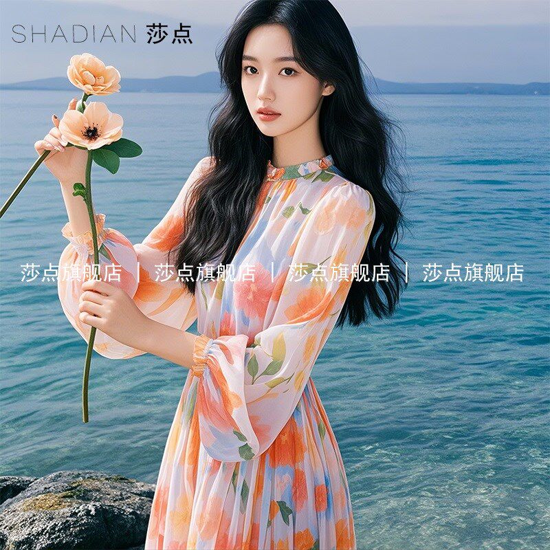 雪纺碎花连衣裙女夏长款海边度假长裙夏日绝美小裙子薄纱沙滩裙