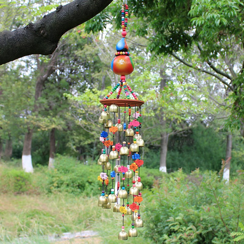 木质圆环风铃挂饰手工葫芦龙铃客厅阳台装饰金属铃铛门饰中式挂件