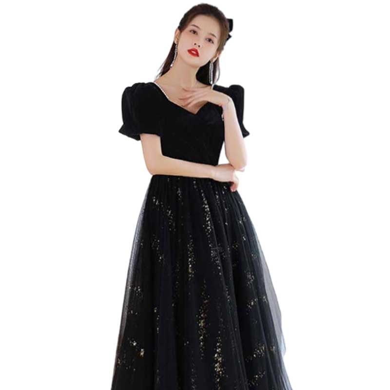 法式晚礼服女轻奢小众高端黑色连衣裙学生艺考礼服宴会气质高级感