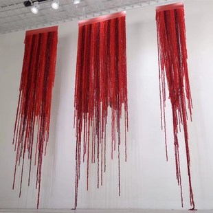 新婚礼堂道具成品毛线流苏线帘彩绳吊顶婚庆背景结婚橱窗布置装饰