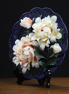 东方泥土陶瓷瓷花挂盘摆件博古架客厅桌面家居装饰酒柜工艺品礼物