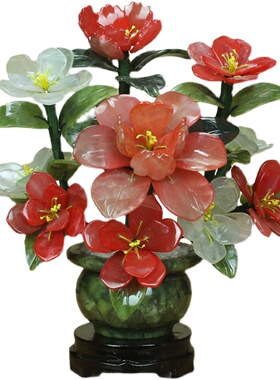 新中式玉石牡丹花摆件家居装饰品玉雕客厅玄关展柜桌面摆件送礼品