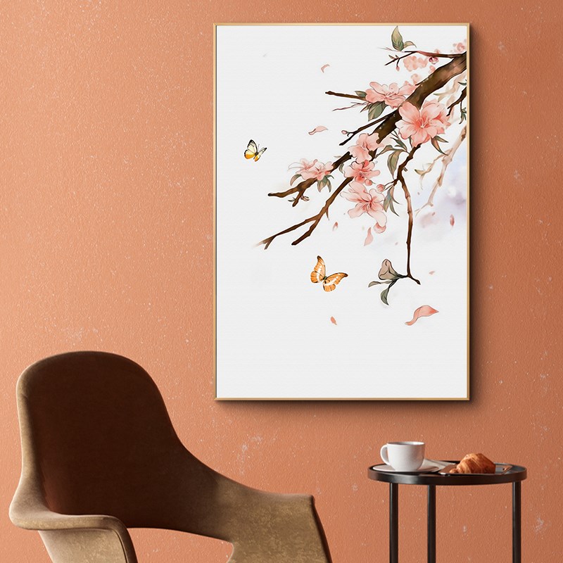 中式蝴蝶梅花花卉风景山水装饰画客厅餐厅背景墙壁画卧室床头挂画图片