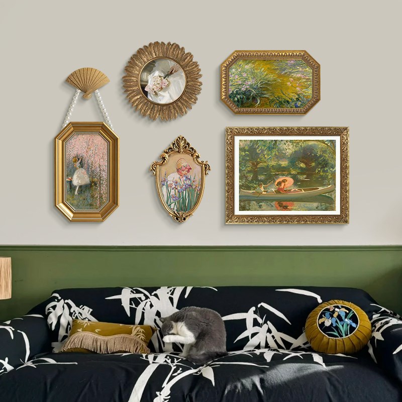 客厅装饰画法式沙发背景墙挂画轻奢高级感绿色系餐厅莫奈组合壁画