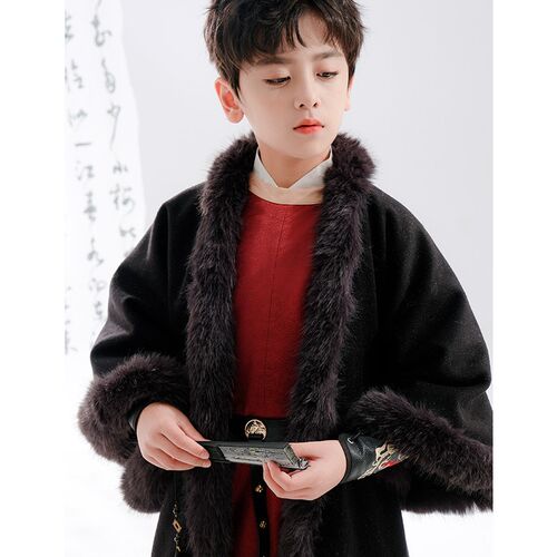 汉家小童男童汉服圆领袍小学生表演服儿童厚款家居服复古唐装民族